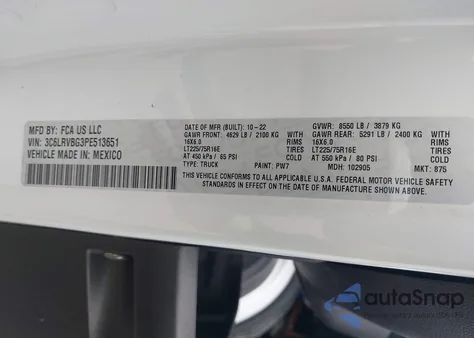 2023 Ram Promaster 1500 High Roof 136 Wb z USA, uszkodzony, nr VIN 3C6LRVBG3PE513651